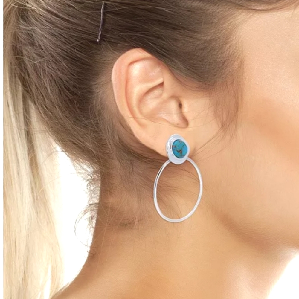 Robert Lee Morris Turquoiseđ©” Cabochon Gypsy Hoop Earrings - Picture 16 of 16